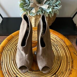 Carlos by Carlos Santana Taupe Suede Peep-Toe Ankle Booties